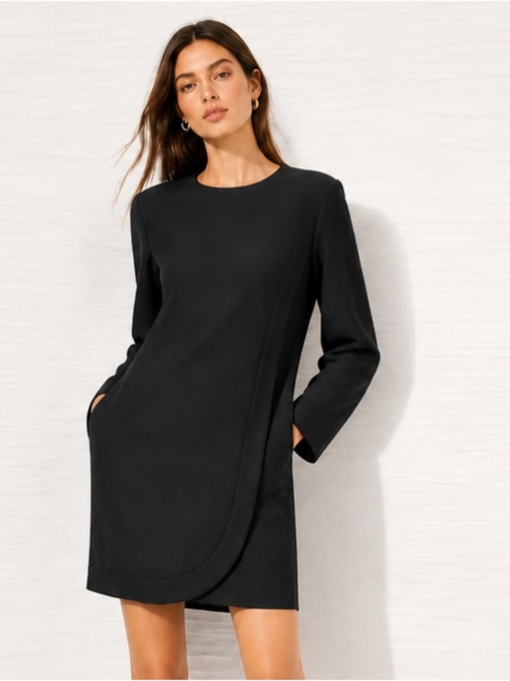 J CREW Dress Overlap Long Sleeve Shift Lined Black E5532 Pinte Knit $148 Sz 6